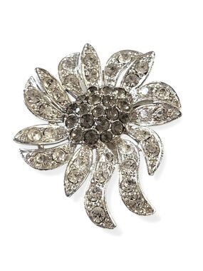 Vintage Celebrity NY Clear & Smokey Rhinestone Floral Brooch Pin